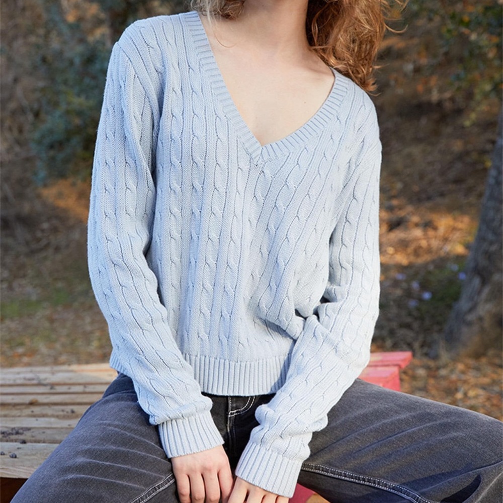 Brandy Melville Light Blue Cable Knit Sweater